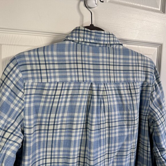 Women's XS LL Bean Light Blue Plaid Gray Fleece Lined Cotton Flannel Button Up - Picture 7 of 10